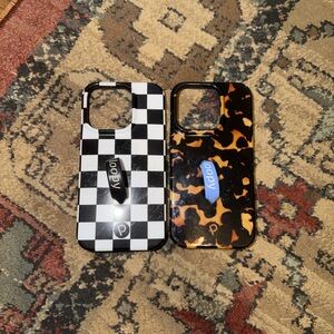 Peel Checkerboard & Tortoise iPhones Case with Grip - Black/White & Brown